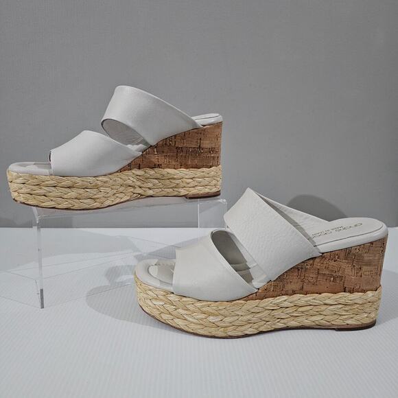 NEW Andre Assous Pilar Wedge Sandal EU 39 Platform Espadrille Off White Leather - Picture 2 of 13